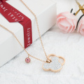 Inlaid Crystal Jewelry Birthday Pink Cartoon Mouse 18K Gold Plated Pendant Necklace Stainless Steel Chain Necklace For Women